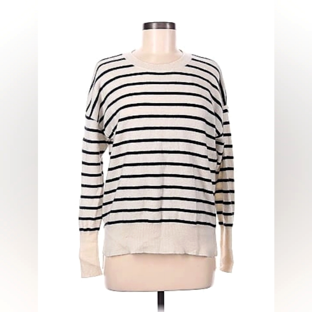 Cynthia Rowley 100% 2-ply cashmere black and white striped sweater size small.